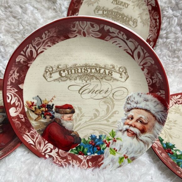 Certified International VICTORIAN SANTA 8" Plate Set 4P Audrey Roberts Christmas - Picture 7 of 14